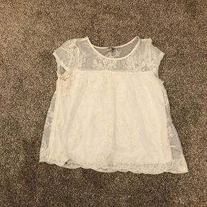Lace Embroidered Flowy Ivory Top size XL